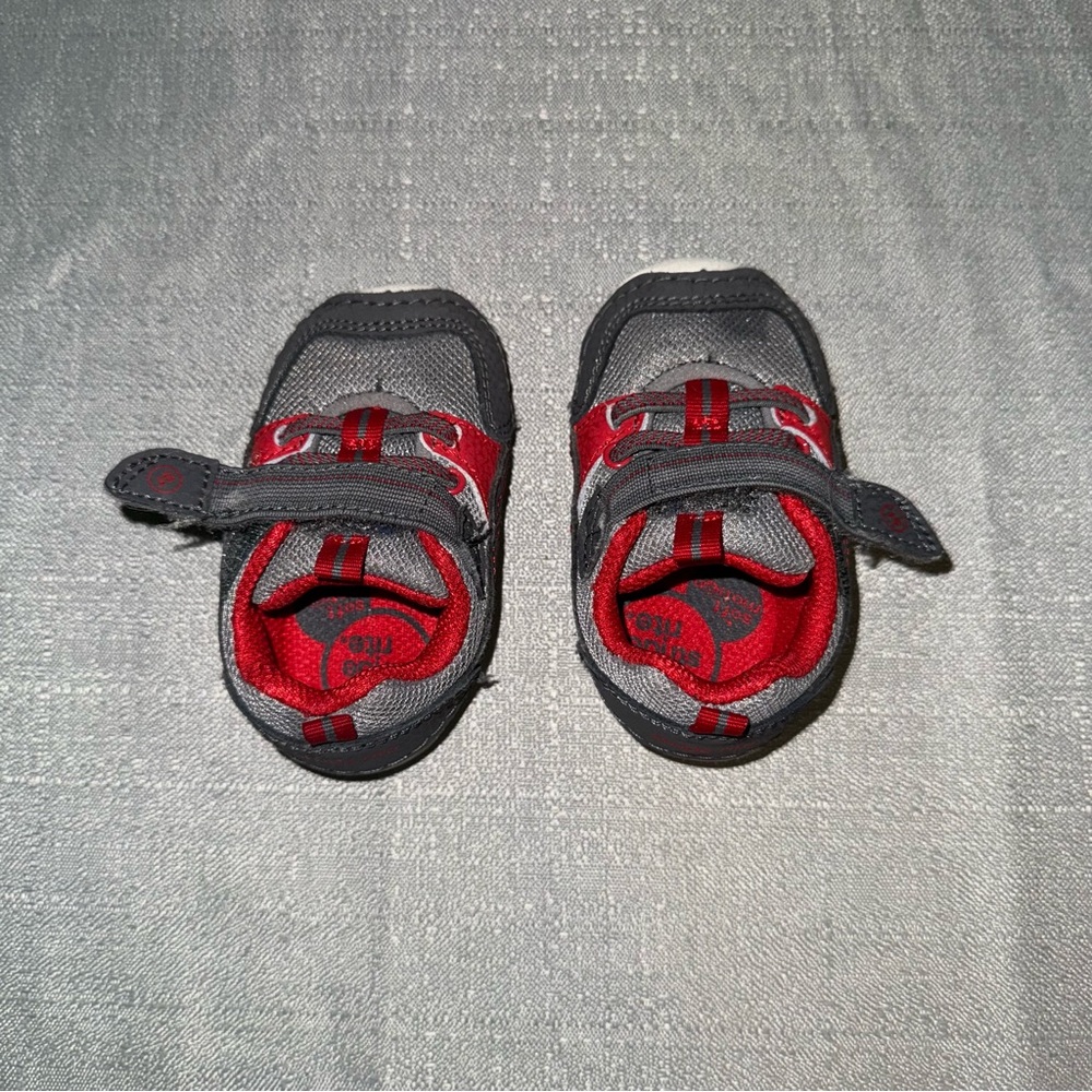 Stride Rite Gray and Red Baby Walker Shoes with Velcro Straps